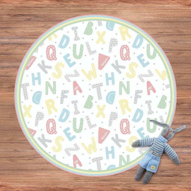 Spielteppich Alphabet in Pastellfarben mit Rahmen