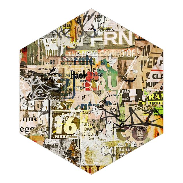 Hexagon Mustertapete selbstklebend - Alte Plakatwand