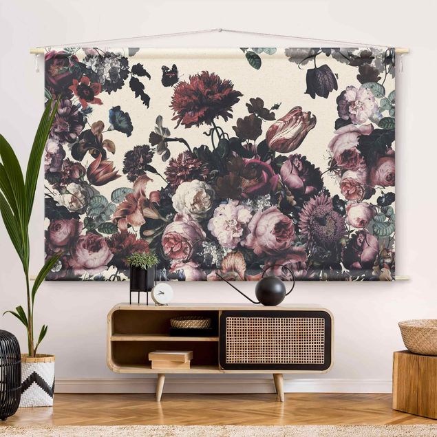 Moderne Wandteppiche Altmeisterlicher Blumenrausch mit Rosen Bouquet