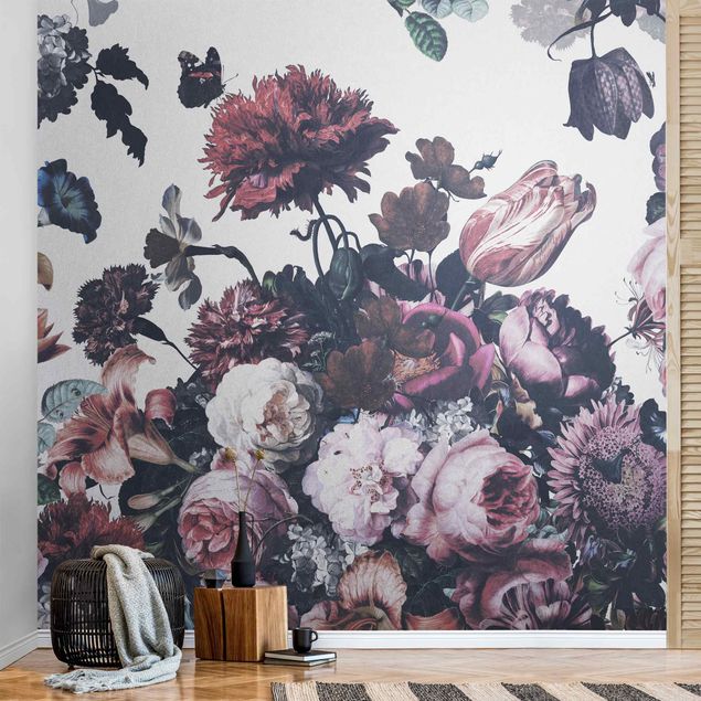 Metallic Tapete  - Altmeisterlicher Blumenrausch mit Rosen Bouquet