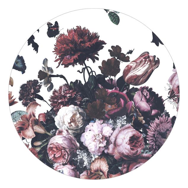 Runde Tapete selbstklebend - Altmeisterlicher Blumenrausch mit Rosen Bouquet