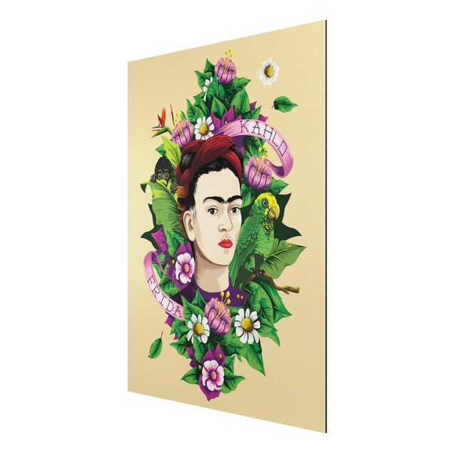 Foto auf Alu Dibond Frida Kahlo - Frida, Äffchen und Papagei