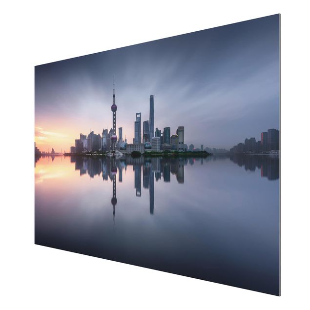 Aluminium Print - Shanghai Skyline Morgenstimmung - Querformat 2:3