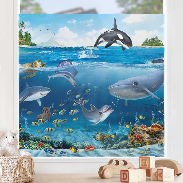 Fensterfolie farbig Unterwasserwelt mit Tieren