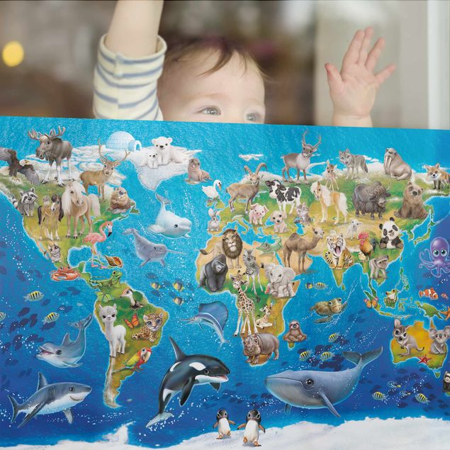 Fensterbilder Weltkarte mit Tieren