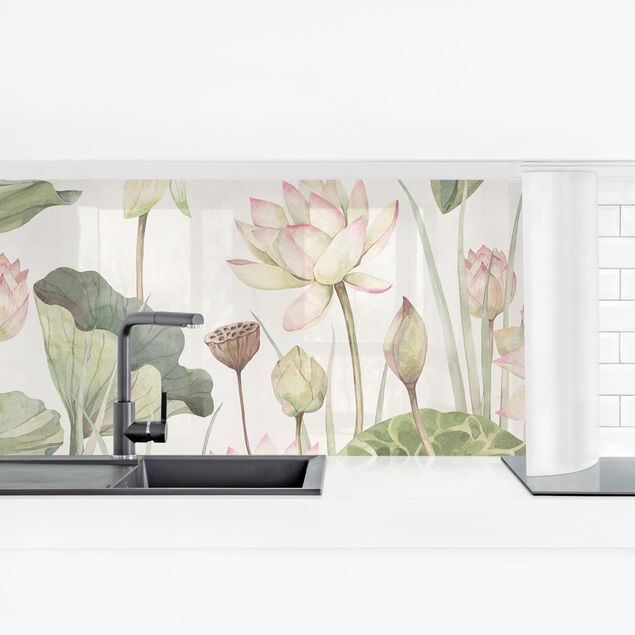 Küchenrückwand selbstklebend Anmutige Seerosen und sanfte Blätter