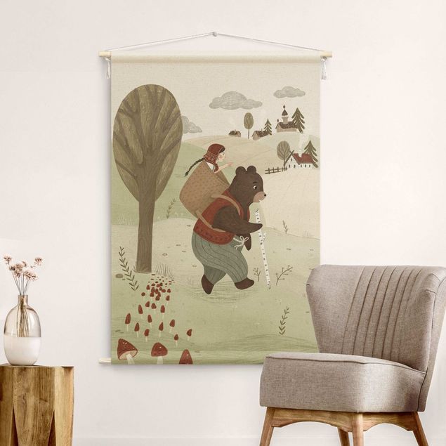 Wandteppich groß Anna Lunak Illustration -Mascha und der Bär