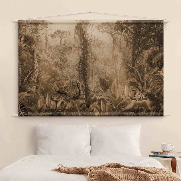 Wandbehang Stoff Antiker Dschungel Sepia