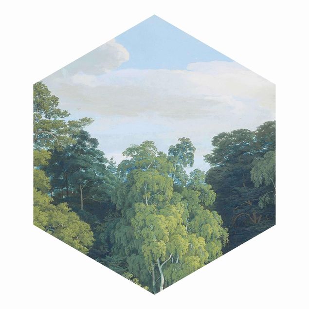 Hexagon Mustertapete selbstklebend - Anton Radl - Im Wald zwischen Birken und Buchen