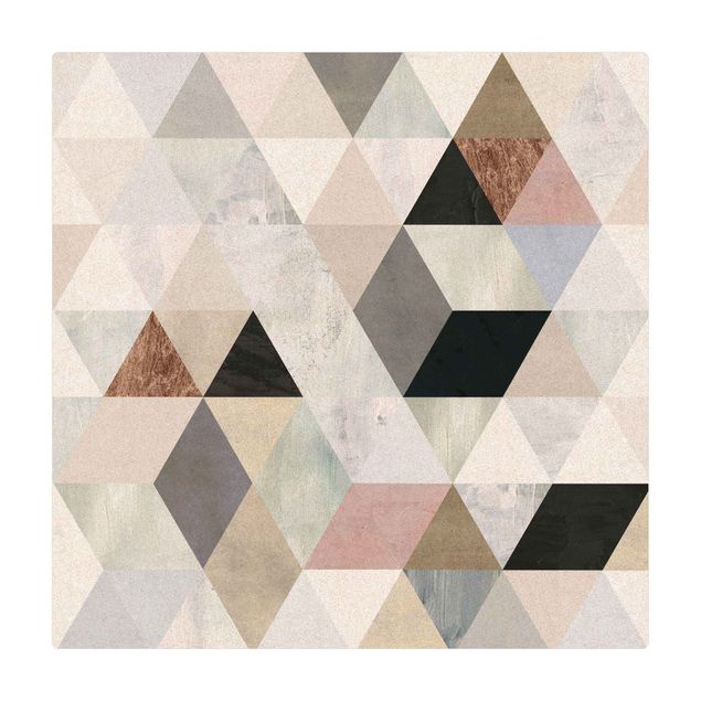 Kork-Teppich - Aquarell-Mosaik mit Dreiecken I - Quadrat 1:1