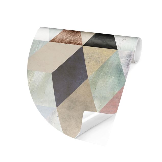 Runde Tapete selbstklebend - Aquarell-Mosaik mit Dreiecken I