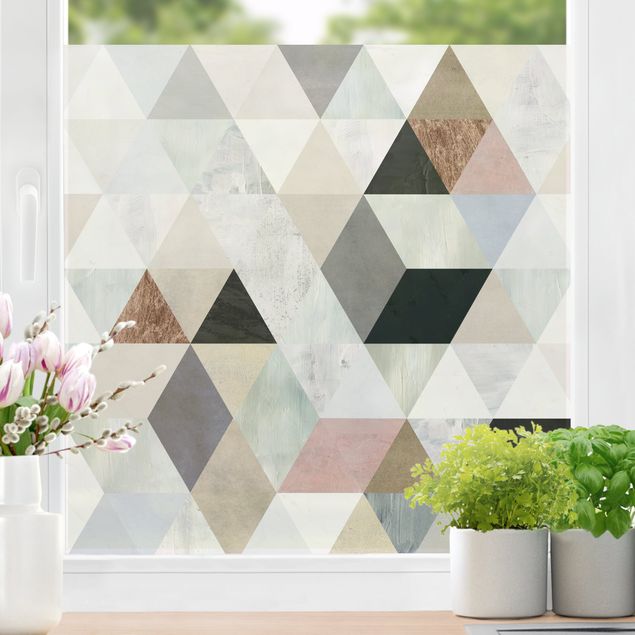 Fensterfolie Aquarell-Mosaik mit Dreiecken I