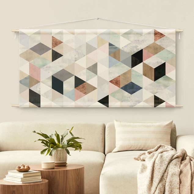 Wandbehang Stoff Aquarell-Mosaik mit Dreiecken I