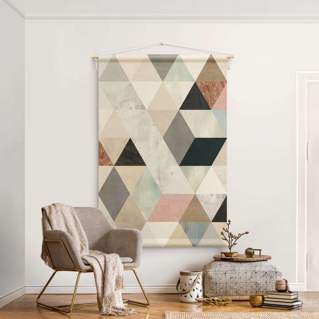 Wandtücher Aquarell-Mosaik mit Dreiecken I