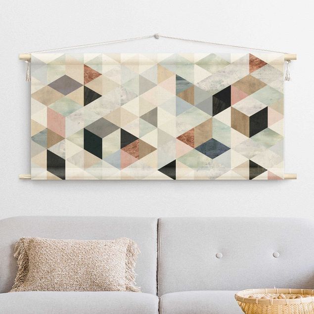Wandbehang groß Aquarell-Mosaik mit Dreiecken I