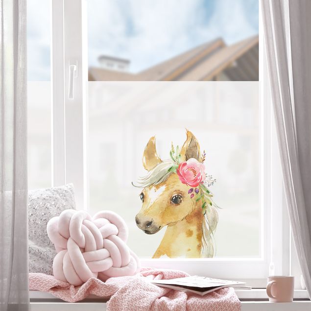 Fensterbilder selbstklebend Aquarell - Pferdeblick