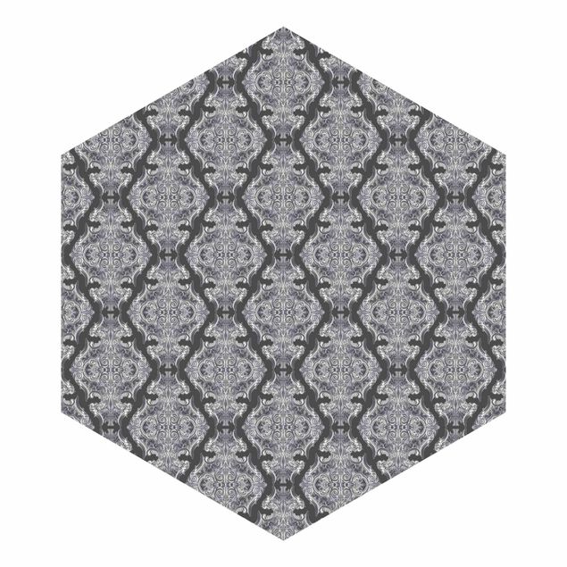 Hexagon Mustertapete selbstklebend - Aquarell Barock Muster vor Dunkelgrau