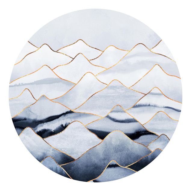 Runde Tapete selbstklebend - Aquarell Berge Weiß Gold