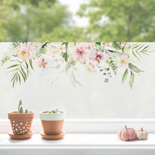 Fensterfolie Blumen Aquarell Blüten Arrangement