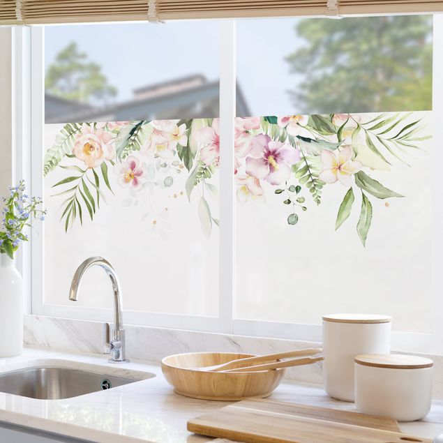 Fensterfolie bunt Aquarell Blüten Arrangement