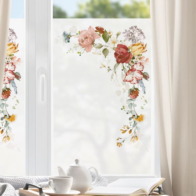 Fensterbilder Blumen Aquarell Blütenecke oben