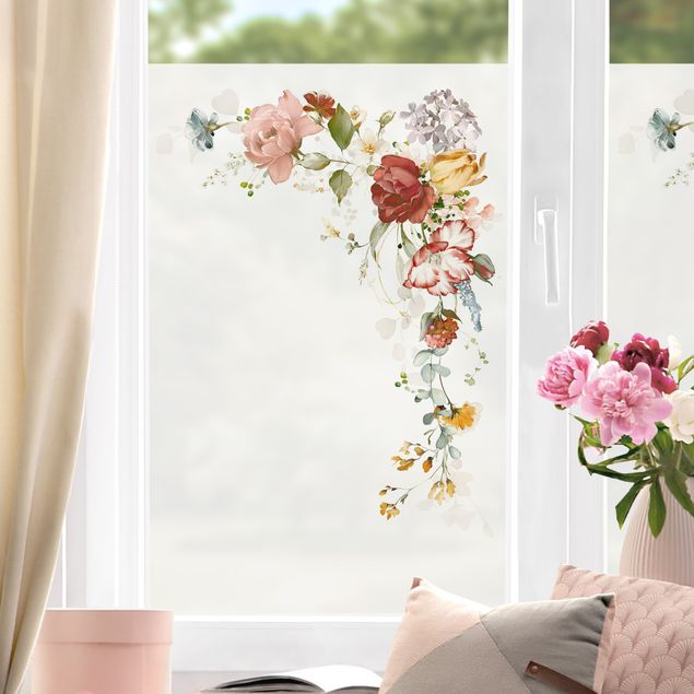 Fensterfolie Blumen Aquarell Blütenecke oben