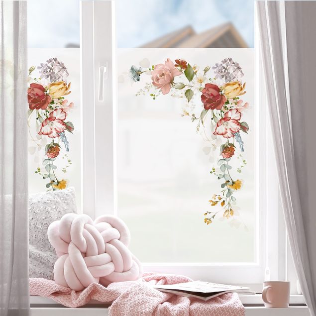 Fensterfolie Aquarell Blütenecke oben