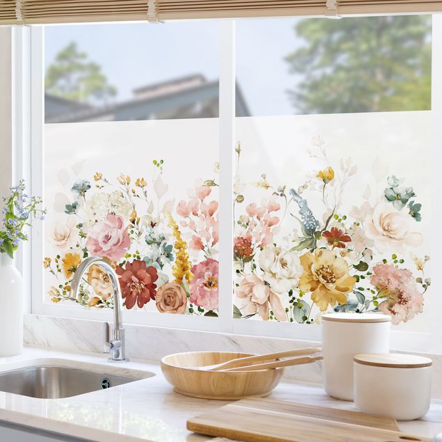 bunte Fensterfolie Aquarell Blütenpracht