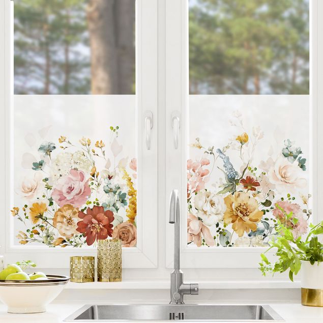 Klebefolie Fenster Aquarell Blütenpracht