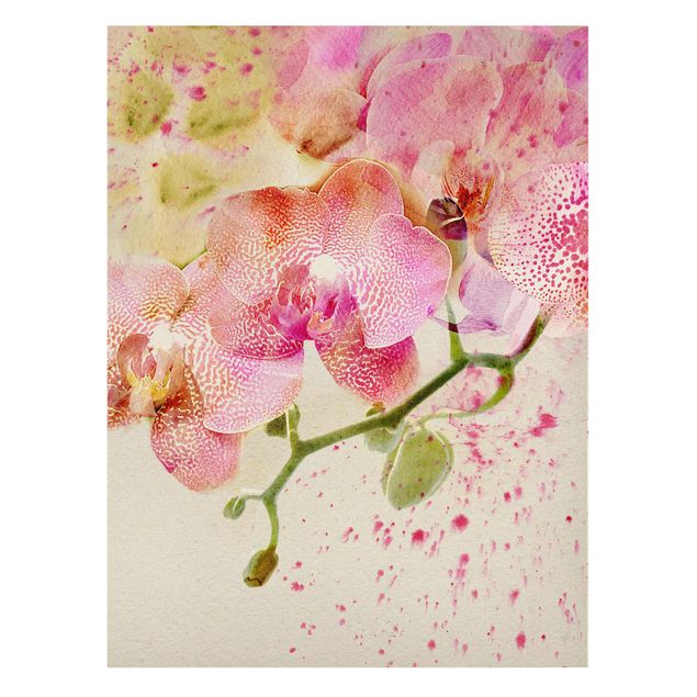 Leinwandbild Natur - Aquarell Blumen Orchideen - Hochformat 3:4