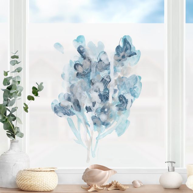 Fensterfolie Blumen Aquarell Bouquet in blauen Schattierungen