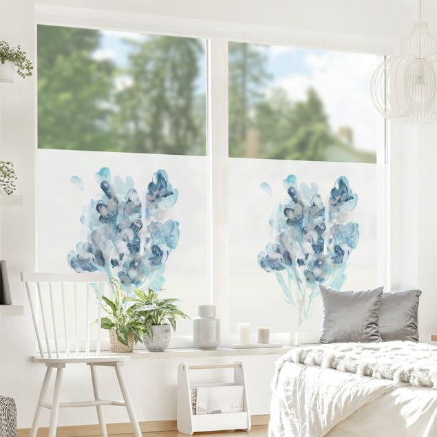 Fensterfolie bunt Aquarell Bouquet in blauen Schattierungen