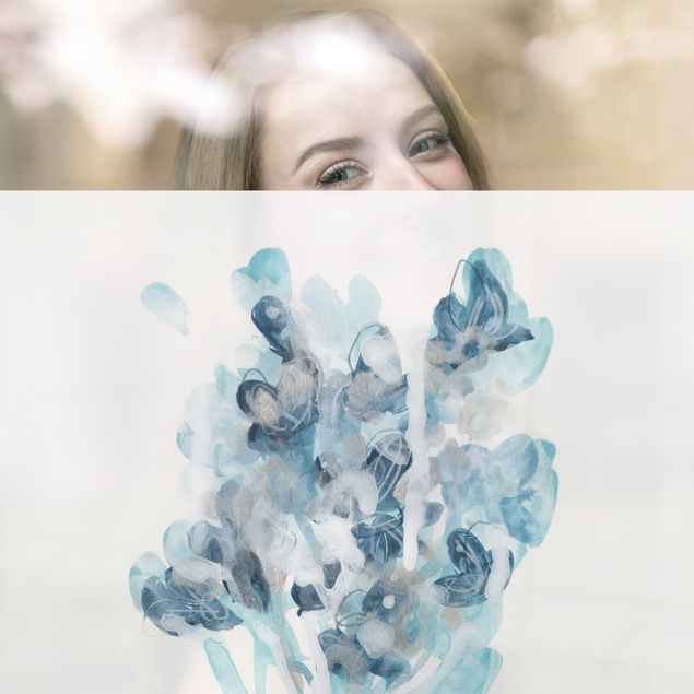 Fensterbilder Aquarell Bouquet in blauen Schattierungen