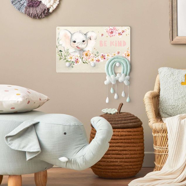 Kindergarderobe Holz - Aquarell Elefant - Be kind