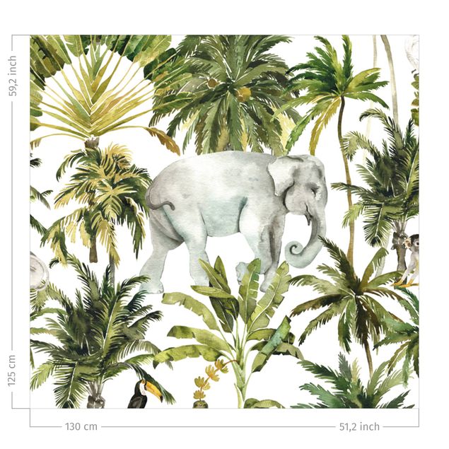 Verdunkelungsvorhang Aquarell Elefant und Palmen Muster