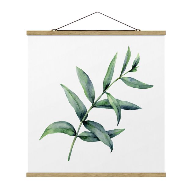 Stoffbild mit Posterleisten - Aquarell Eucalyptus I - Quadrat 1:1