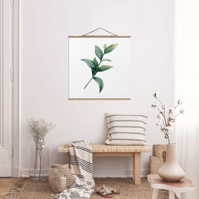 Stoffbild mit Posterleisten - Aquarell Eucalyptus II - Quadrat 1:1