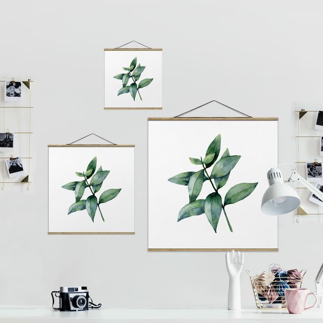 Stoffbild mit Posterleisten - Aquarell Eucalyptus III - Quadrat 1:1