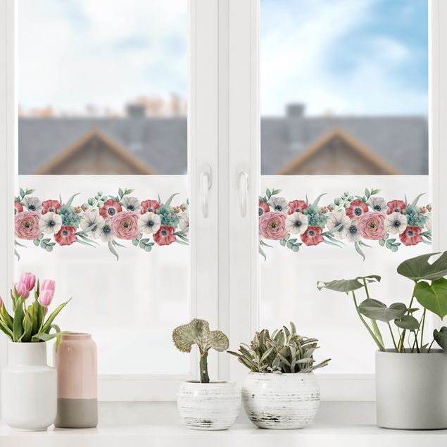 Fensterfolie farbig Aquarell Eukalyptus Bordüre