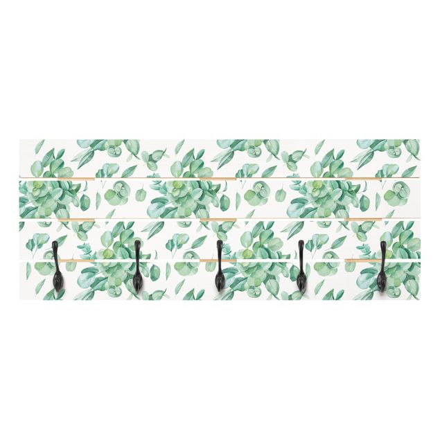 Wandgarderobe Holzpalette - Aquarell Eukalyptusbouquet Muster