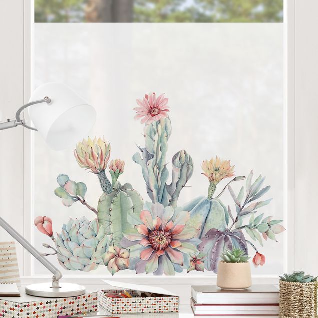Fensterfolie Blumen Aquarell Kaktus Blüte Bouquet