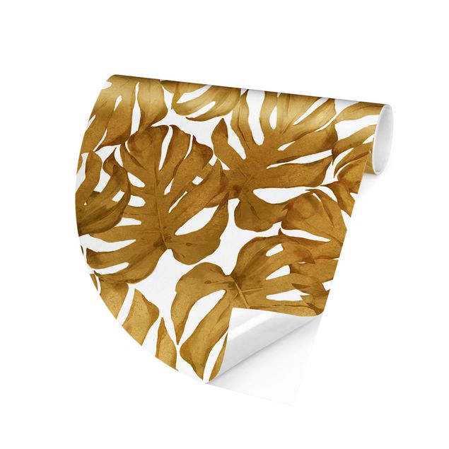 Design Tapeten Aquarell Monstera Blätter in Gold