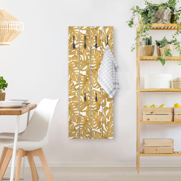 Garderobe mit Motiv Aquarell Monstera Blätter in Gold