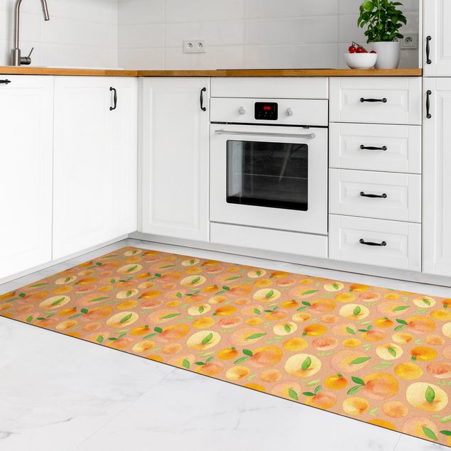 Moderne Teppiche Aquarell Orangen mit Blättern