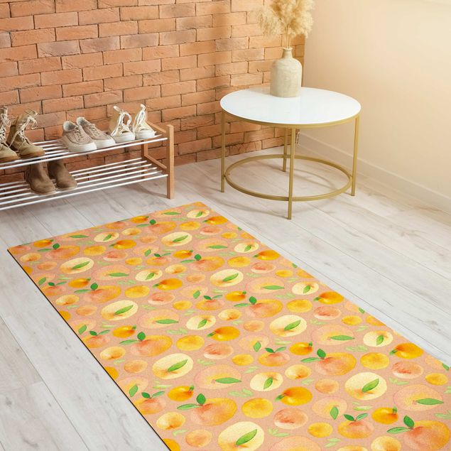 Teppich orange Aquarell Orangen mit Blättern