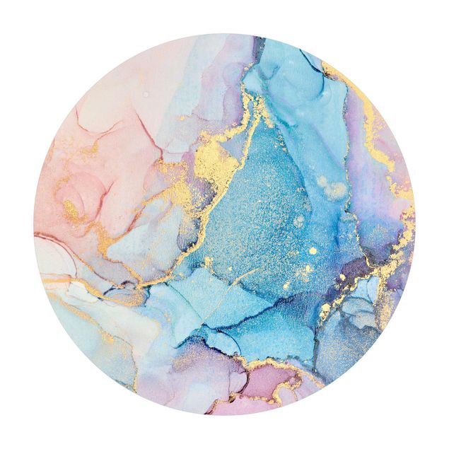 Runder Vinyl-Teppich - Aquarell Pastell Bunt mit Gold