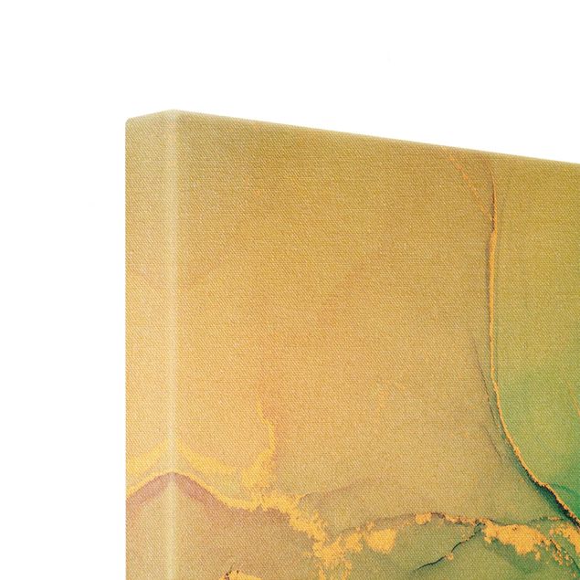 Leinwandbild 3-teilig - Aquarell Pastell mit Gold