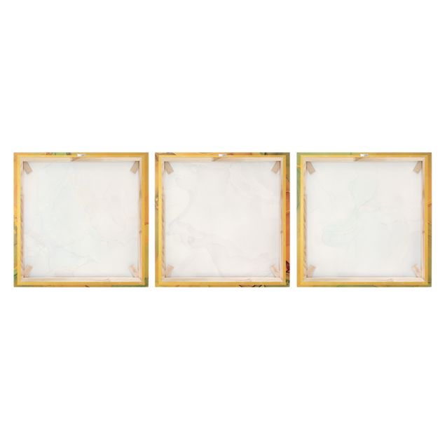 Leinwandbild 3-teilig - Aquarell Pastell mit Gold