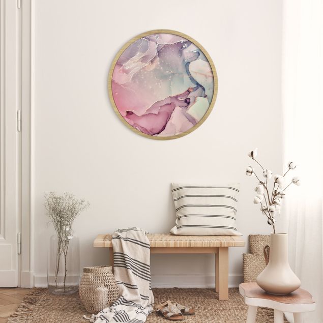 Moderne Bilder mit Rahmen Aquarell Pastell Rosa mit Gold