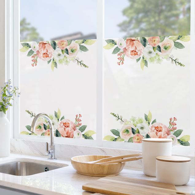 Fensterfolie bunt Aquarell Rosa Blüten Wiese